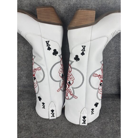 Dingo Boots Womens Size 9M White King Card Embroidered Western Cowboy Leather - Picture 11 of 13